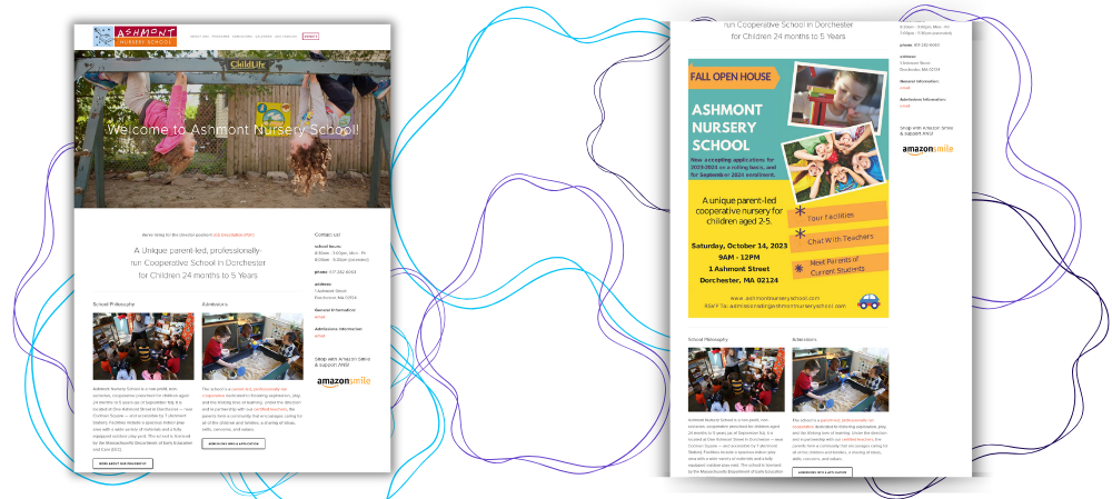 two screenshots of the old ashmont nursery website on a white background 