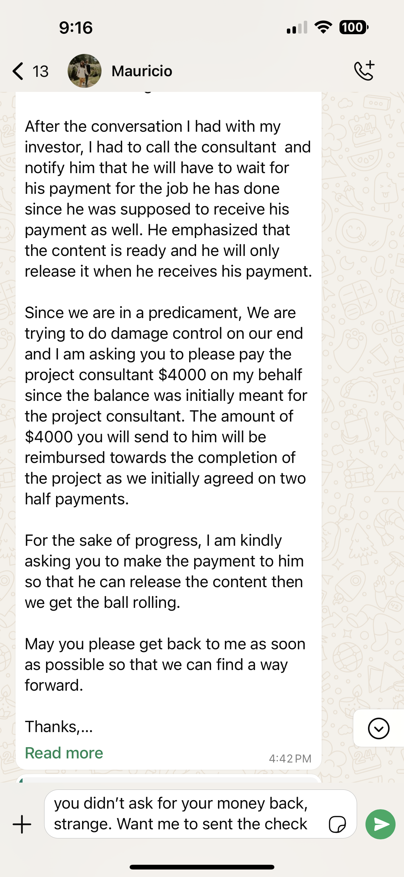 Check scam request money for consultant
