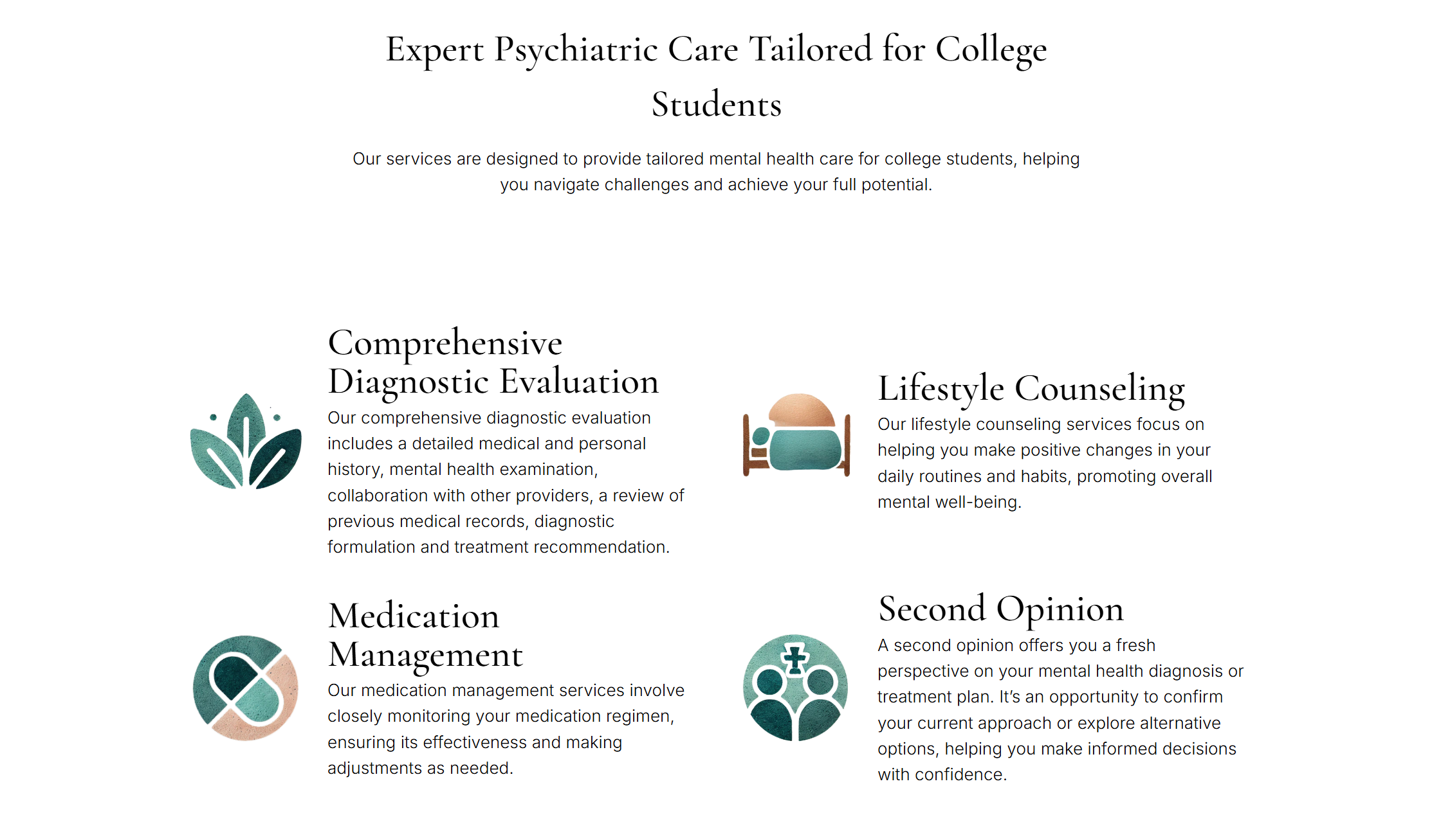 a screenshot of services on the college shrink website