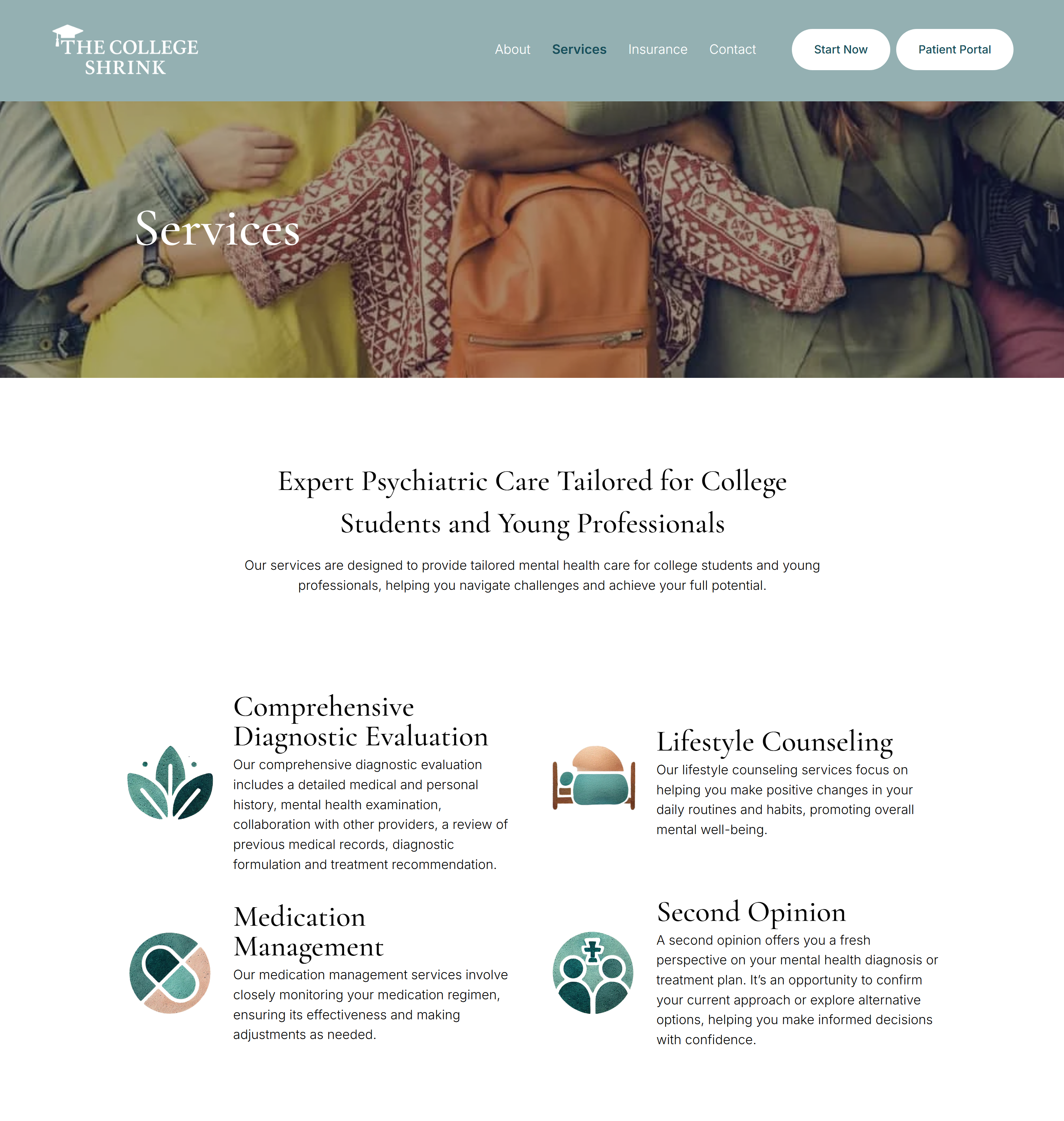 College Shrink Services page screenshot