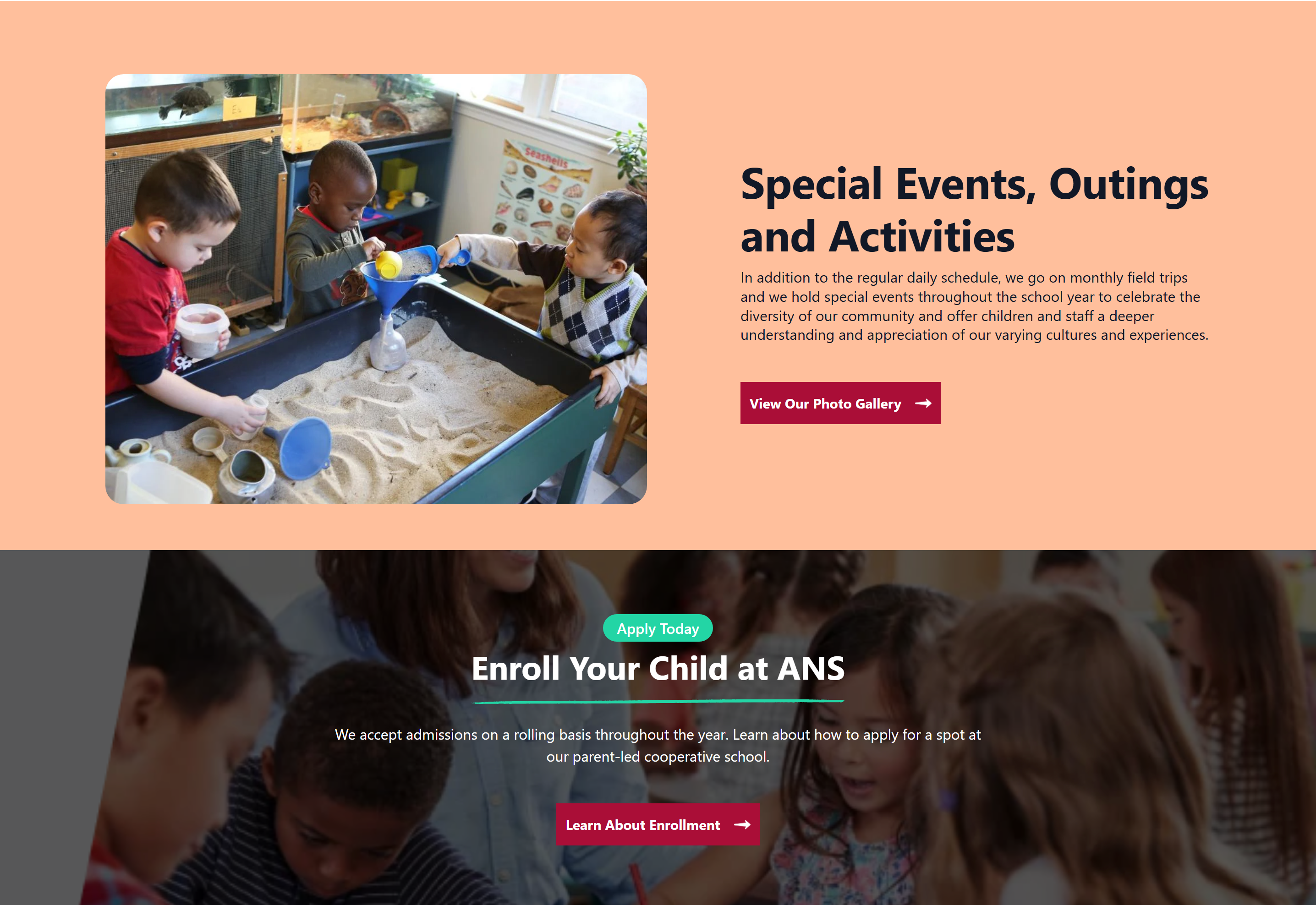 Ashmont Nursery School contact page screenshot