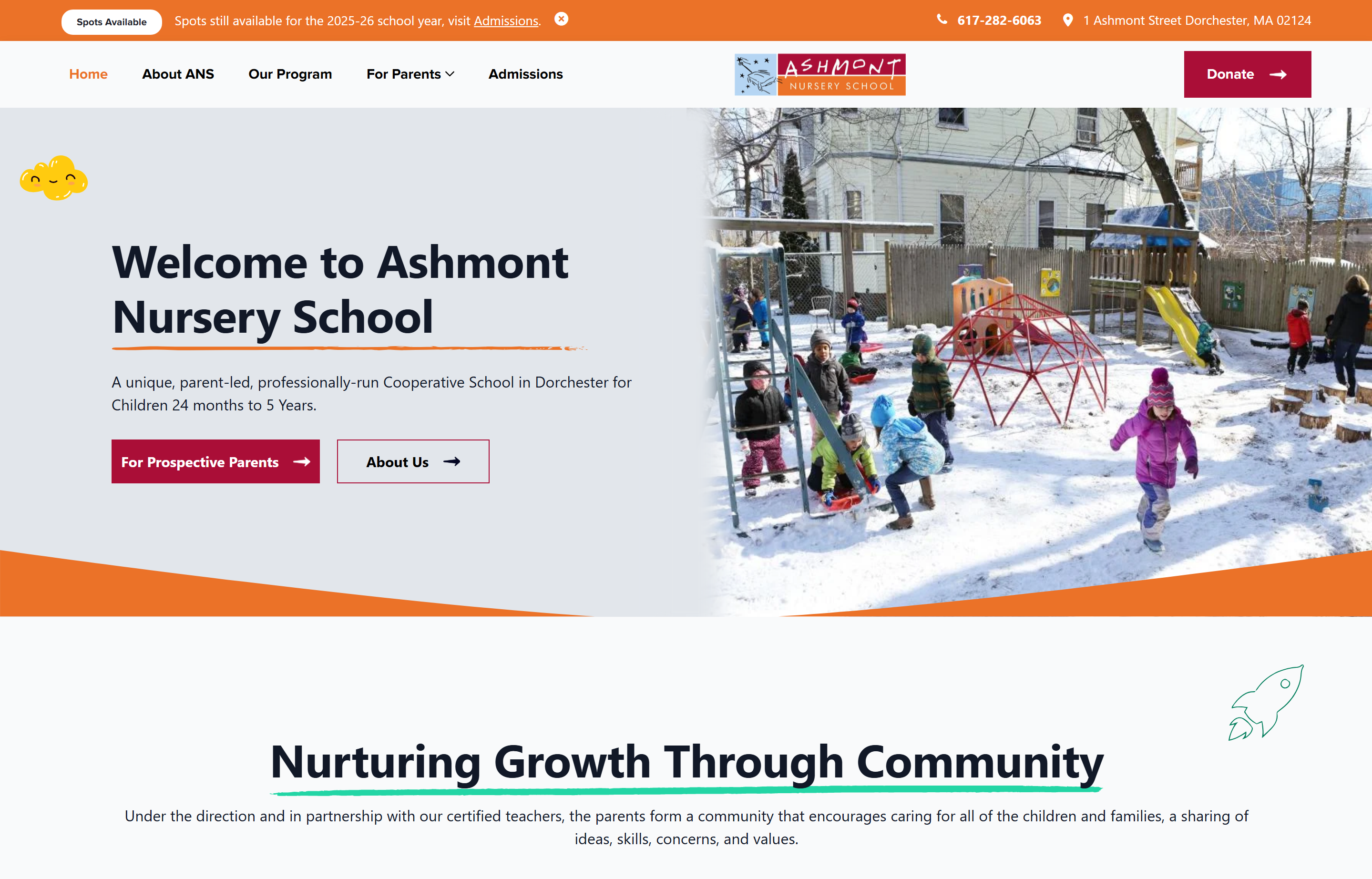 Ashmont Nursery School home page screenshot