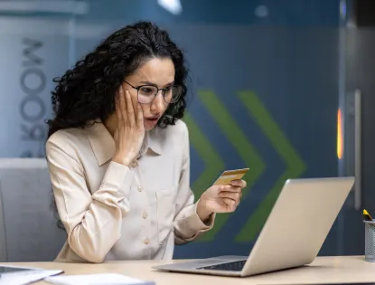 Concerned business woman scared of scam