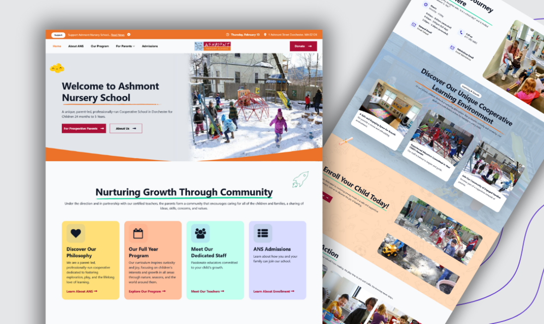 ashmont nursery school screenshots on grey background